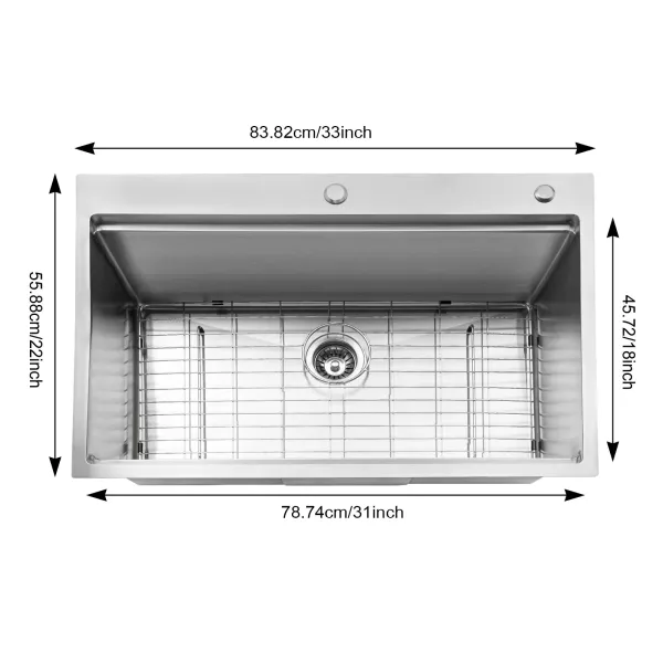 Fregadero de acero inoxidable 304, estación de trabajo, 33 pulgadas, con tabla de cortar y colador, para apartamentos, restaurantes, 83,82 x 55,88 cm Fregadero de acero inoxidable 304, estación de trabajo, 33 pulgadas, con tabla de cortar y colador, para apartamentos, restaurantes, 83,82 x 55,88 cm