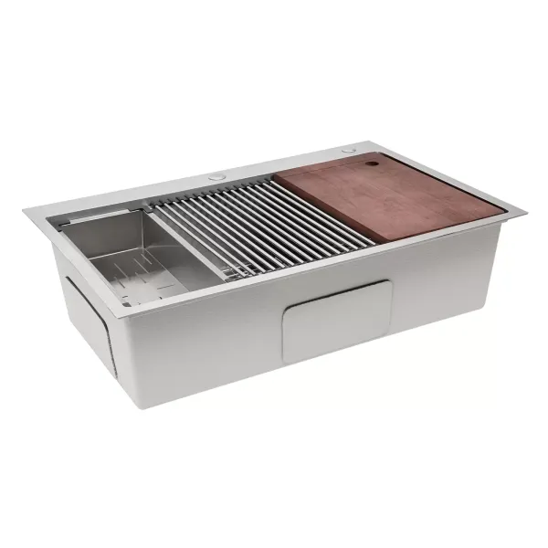 Fregadero de acero inoxidable 304, estación de trabajo, 33 pulgadas, con tabla de cortar y colador, para apartamentos, restaurantes, 83,82 x 55,88 cm
