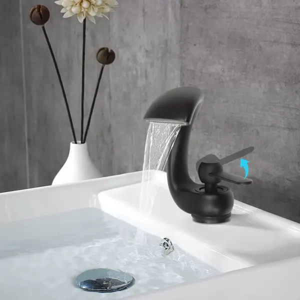 Grifo de baño en cascada, negro, grifo de lavabo moderno, lavabo de latón, grifo mezclador monomando, frío y caliente para baño