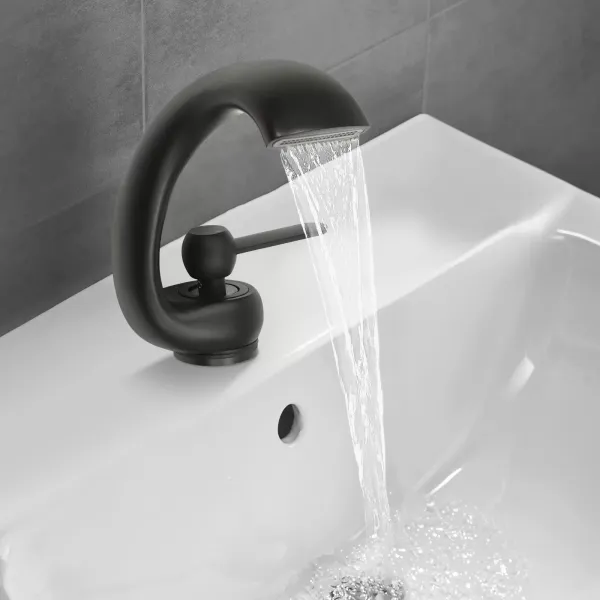 Grifo de baño en cascada, negro, grifo de lavabo moderno, lavabo de latón, grifo mezclador monomando, frío y caliente para baño