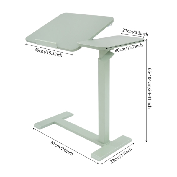 Escritorio móvil de pie, mesita de noche ajustable, escritorio elevable, versión derecha (reversible a la izquierda) - Verde