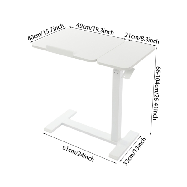 Escritorio móvil de pie, mesita de noche ajustable, mesa elevable, versión derecha (lado izquierdo abatible) - blanco