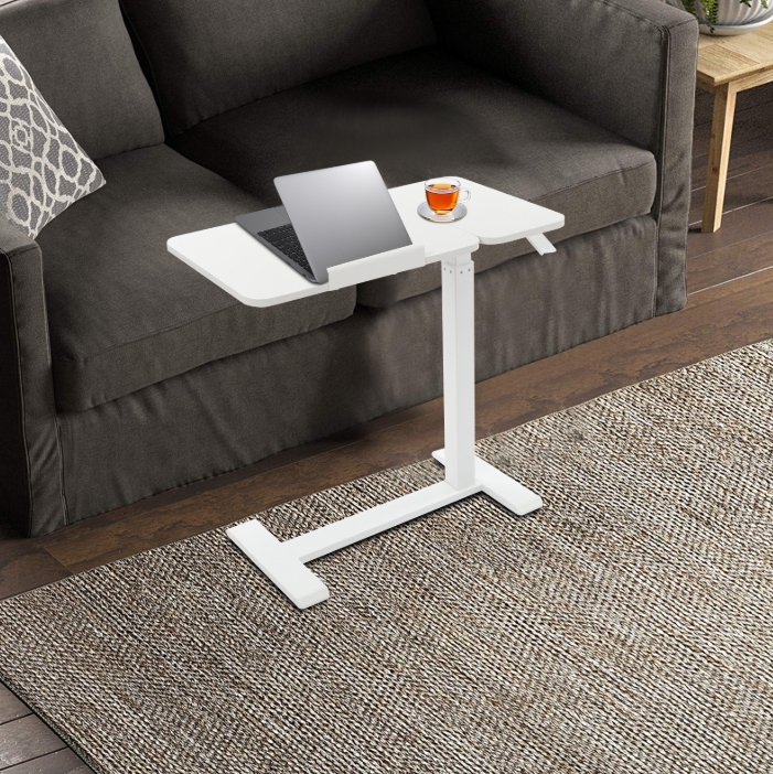 Escritorio móvil de pie, mesita de noche ajustable, mesa elevable, versión derecha (lado izquierdo abatible) - blanco