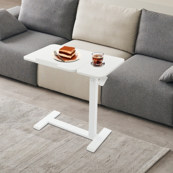 Escritorio móvil de pie, mesita de noche ajustable, mesa elevable, versión derecha (lado izquierdo abatible) - blanco