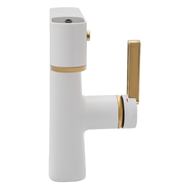 Grifo de baño con tres modos de ducha extraíble para lavabo, blanco mate + oro circonio.