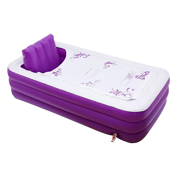 Bañera plegable para adultos, 180 x 98 x 55 cm, inflable, para adultos, spa o bañera, móvil independiente, para baño caliente/helado, lila y blanco