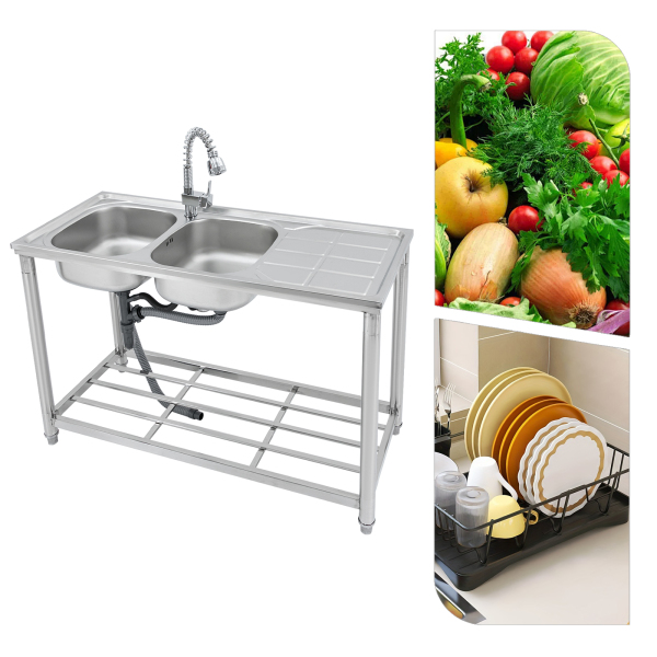 Fregadero de doble cubeta, fregadero comercial para restaurantes, fregadero de acero inoxidable para uso general
