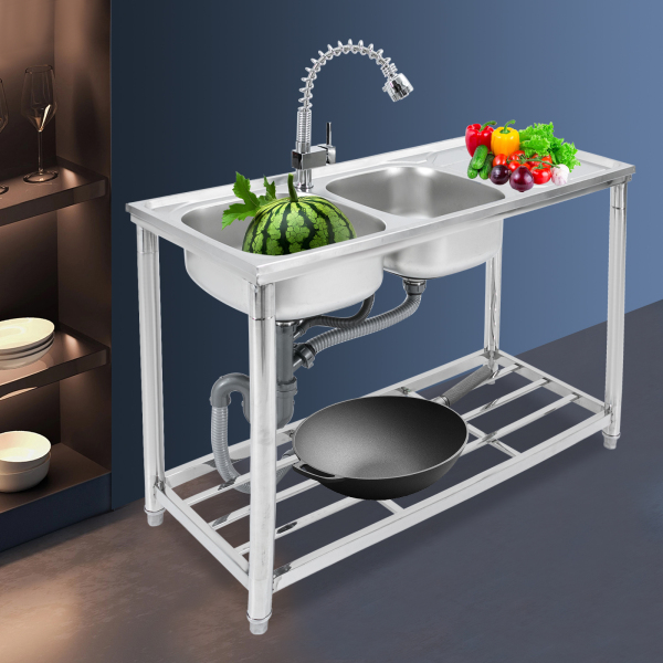 Fregadero de doble cubeta, fregadero comercial para restaurantes, fregadero de acero inoxidable para uso general Fregadero de doble cubeta, fregadero comercial para restaurantes, fregadero de acero inoxidable para uso general