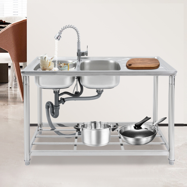 Fregadero de doble cubeta, fregadero comercial para restaurantes, fregadero de acero inoxidable para uso general Fregadero de doble cubeta, fregadero comercial para restaurantes, fregadero de acero inoxidable para uso general