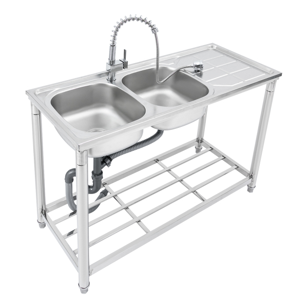 Fregadero de doble cubeta, fregadero comercial para restaurantes, fregadero de acero inoxidable para uso general