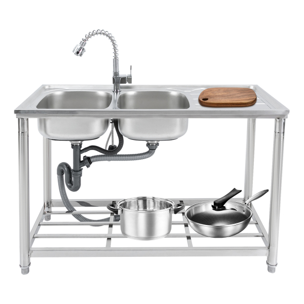 Fregadero de doble cubeta, fregadero comercial para restaurantes, fregadero de acero inoxidable para uso general Fregadero de doble cubeta, fregadero comercial para restaurantes, fregadero de acero inoxidable para uso general