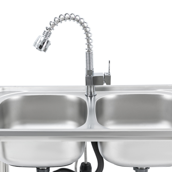 Fregadero de doble cubeta, fregadero comercial para restaurantes, fregadero de acero inoxidable para uso general Fregadero de doble cubeta, fregadero comercial para restaurantes, fregadero de acero inoxidable para uso general
