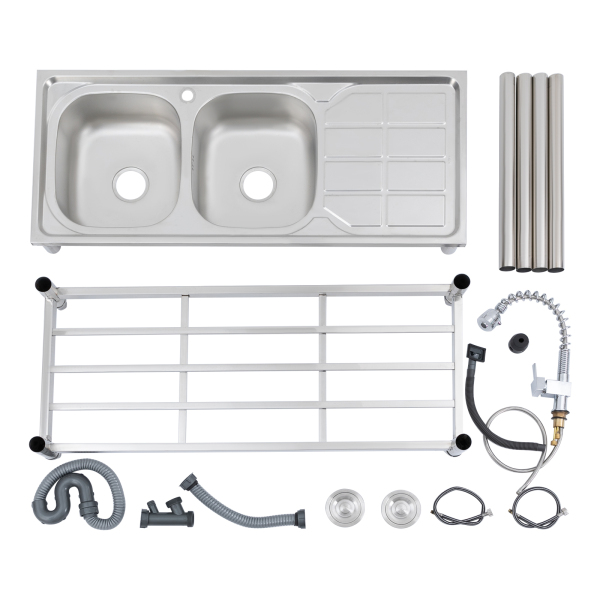 Fregadero de doble cubeta, fregadero comercial para restaurantes, fregadero de acero inoxidable para uso general Fregadero de doble cubeta, fregadero comercial para restaurantes, fregadero de acero inoxidable para uso general