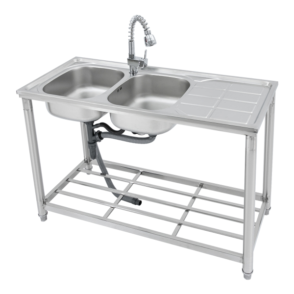 Fregadero de doble cubeta, fregadero comercial para restaurantes, fregadero de acero inoxidable para uso general Fregadero de doble cubeta, fregadero comercial para restaurantes, fregadero de acero inoxidable para uso general