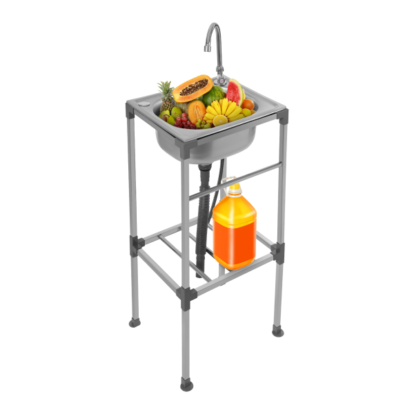 Lavabo independiente, fregadero de acero inoxidable, fregadero comercial con grifo de agua fría, Grifo giratorio de 360°