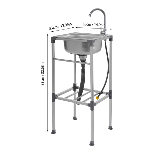 Lavabo independiente, fregadero de acero inoxidable, fregadero comercial con grifo de agua fría, Grifo giratorio de 360°