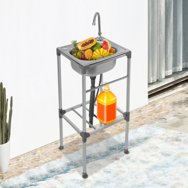 Lavabo independiente, fregadero de acero inoxidable, fregadero comercial con grifo de agua fría, Grifo giratorio de 360°