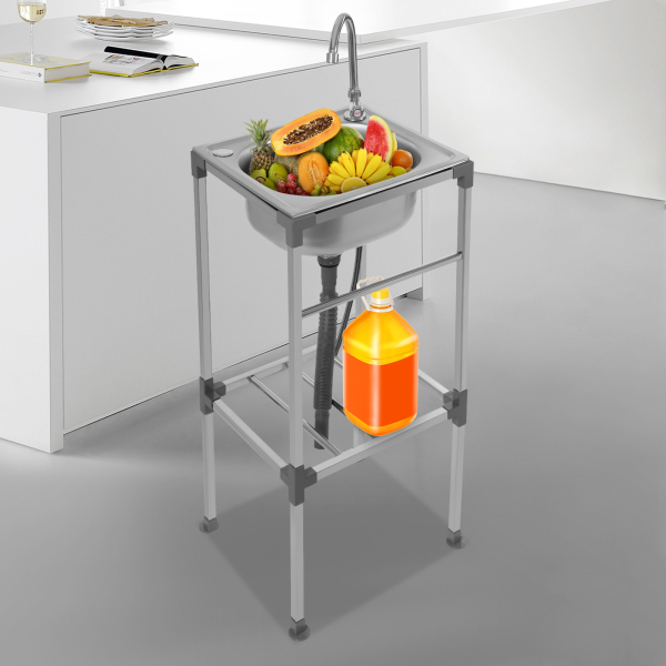 Lavabo independiente, fregadero de acero inoxidable, fregadero comercial con grifo de agua fría, Grifo giratorio de 360°