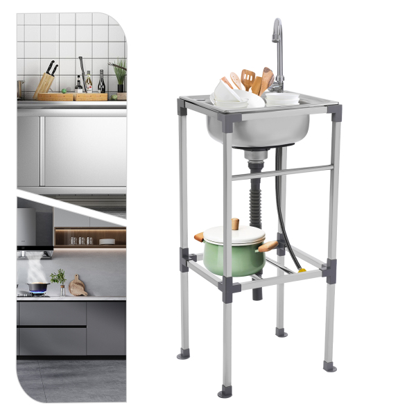Lavabo independiente, fregadero de acero inoxidable, fregadero comercial con grifo de agua fría Lavabo independiente, fregadero de acero inoxidable, fregadero comercial con grifo de agua fría
