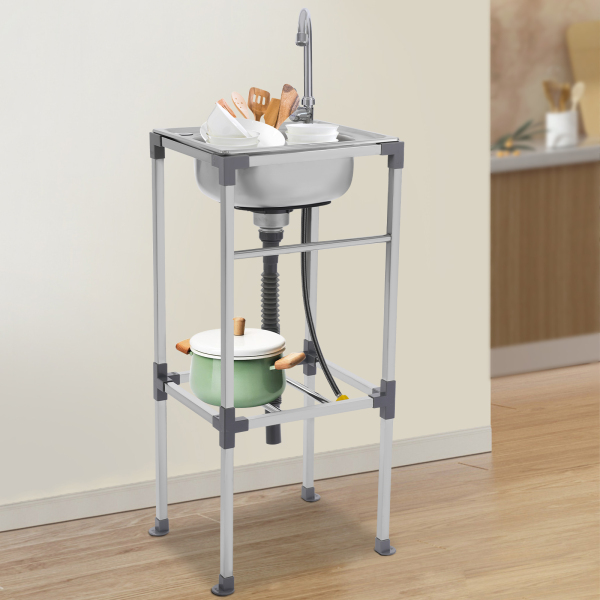 Lavabo independiente, fregadero de acero inoxidable, fregadero comercial con grifo de agua fría
