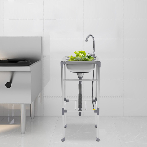 Lavabo independiente, fregadero de acero inoxidable, fregadero comercial con grifo de agua fría Lavabo independiente, fregadero de acero inoxidable, fregadero comercial con grifo de agua fría