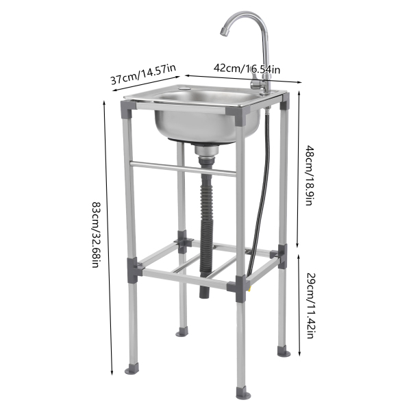 Lavabo independiente, fregadero de acero inoxidable, fregadero comercial con grifo de agua fría