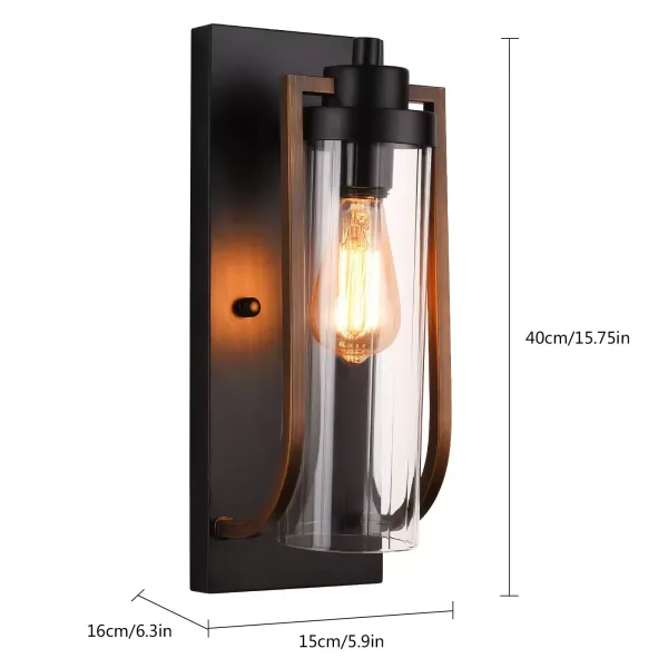 Aplique de pared moderno para granja, aplique de pared, luces de baño, acabado negro de grano de madera (E27Base)