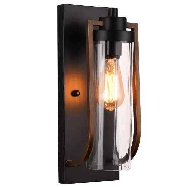 Aplique de pared moderno para granja, aplique de pared, luces de baño, acabado negro de grano de madera (E27Base) Aplique de pared moderno para granja, aplique de pared, luces de baño, acabado negro de grano de madera (E27Base)