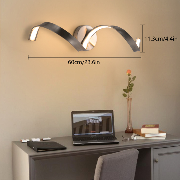 Lámpara de pared LED, Lámpara de pared espiral, Lámpara de pared para pasillo dormitorio, Plata