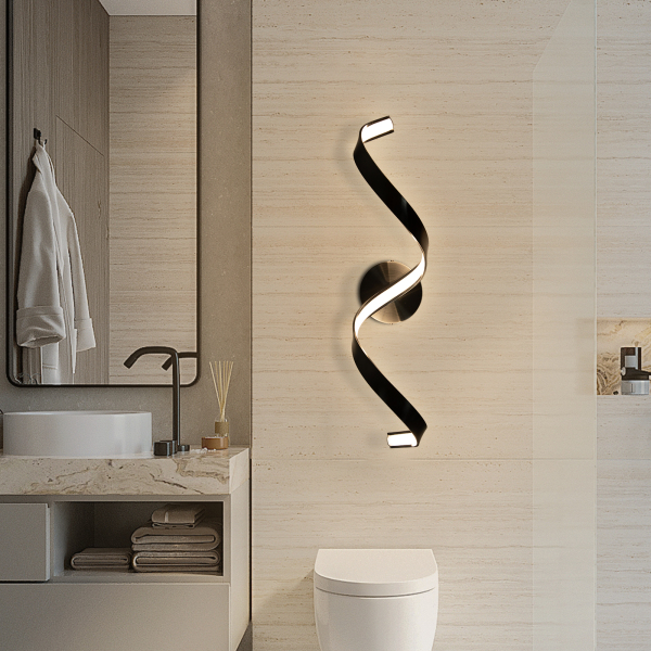 Lámpara de pared LED, Lámpara de pared espiral, Lámpara de pared para pasillo dormitorio, Plata