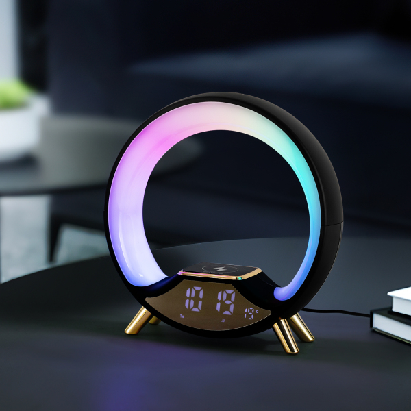Lámpara de cabecera Lámpara de escritorio LED Luz de humor con altavoz Bluetooth y pantalla LED