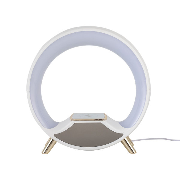 Lámpara de noche Lámpara de mesa LED Lámpara de ambiente con altavoz Bluetooth y pantalla LED, Blanca