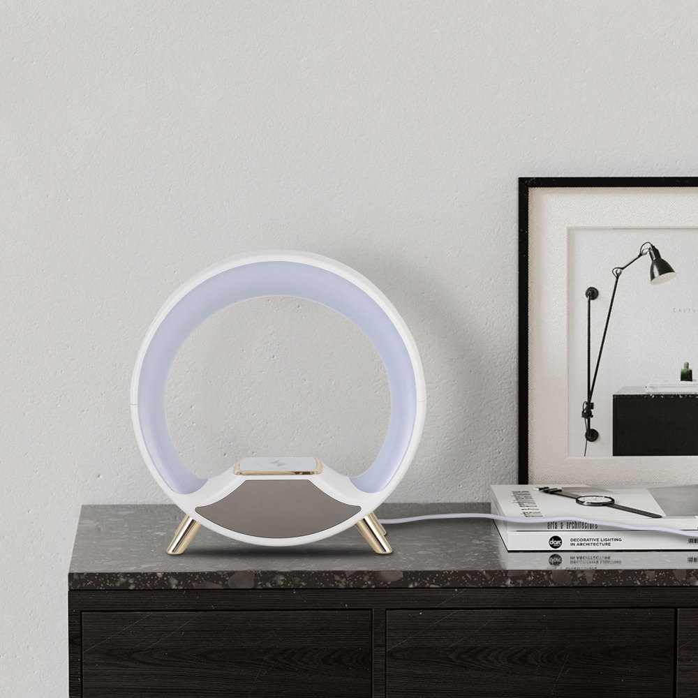 Lámpara de noche Lámpara de mesa LED Lámpara de ambiente con altavoz Bluetooth y pantalla LED, Blanca
