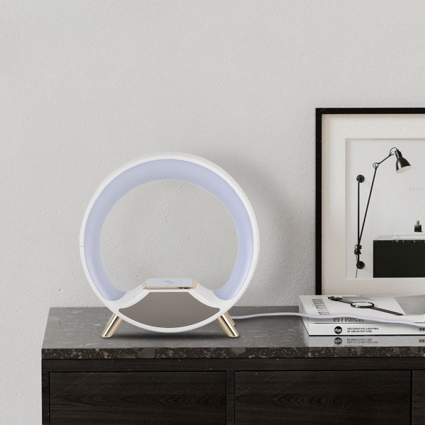 Lámpara de noche Lámpara de mesa LED Lámpara de ambiente con altavoz Bluetooth y pantalla LED, Blanca Lámpara de noche Lámpara de mesa LED Lámpara de ambiente con altavoz Bluetooth y pantalla LED, Blanca