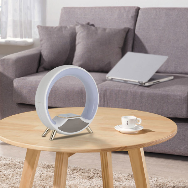Lámpara de noche Lámpara de mesa LED Lámpara de ambiente con altavoz Bluetooth y pantalla LED, Blanca