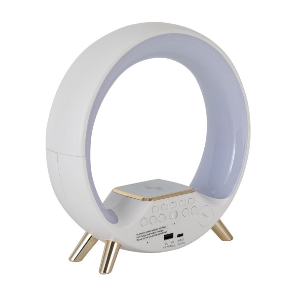 Lámpara de noche Lámpara de mesa LED Lámpara de ambiente con altavoz Bluetooth y pantalla LED, Blanca