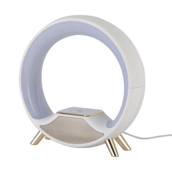 Lámpara de noche Lámpara de mesa LED Lámpara de ambiente con altavoz Bluetooth y pantalla LED, Blanca