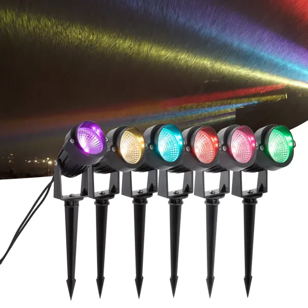 Iluminación de jardín RGB, 6 piezas, luz de jardín eléctrica con estacas, con mando a distancia, iluminación exterior para árboles, fiesta