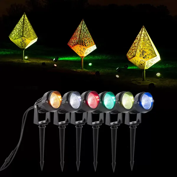 Iluminación de jardín RGB, 6 piezas, luz de jardín eléctrica con estacas, con mando a distancia, iluminación exterior para árboles, fiesta