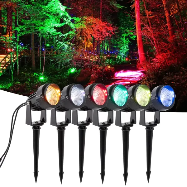 Iluminación de jardín RGB, 6 piezas, luz de jardín eléctrica con estacas, con mando a distancia, iluminación exterior para árboles, fiesta