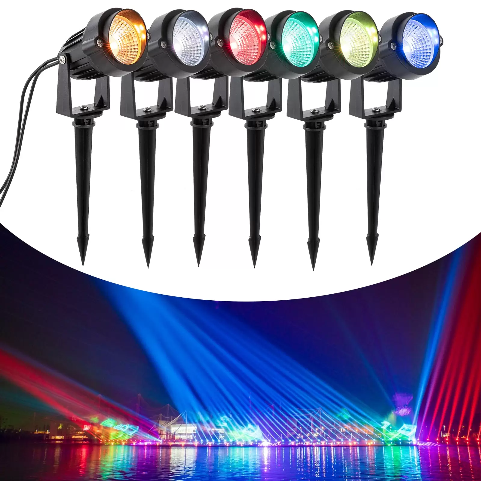 Iluminación de jardín RGB, 6 piezas, luz de jardín eléctrica con estacas, con mando a distancia, iluminación exterior para árboles, fiesta