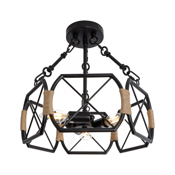 Lámpara de techo industrial, lámpara de techo rústica de granja, lámpara de techo con hexágono, negro
