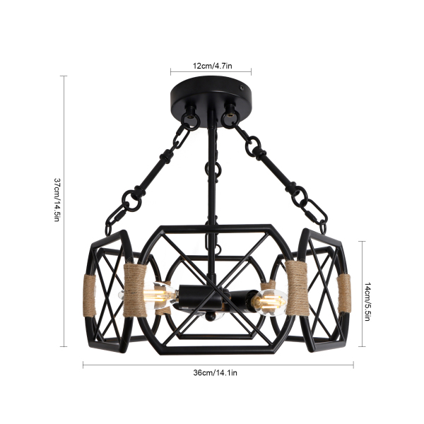 Lámpara de techo industrial, lámpara de techo rústica de granja, lámpara de techo con hexágono, negro
