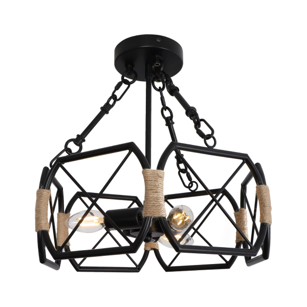 Lámpara de techo industrial, lámpara de techo rústica de granja, lámpara de techo con hexágono, negro