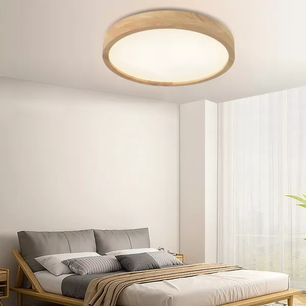 Lámpara de techo LED de madera moderna, 40cm, lámparas de techo de montaje empotrado de troncos simples, regulación continua con mando a distancia