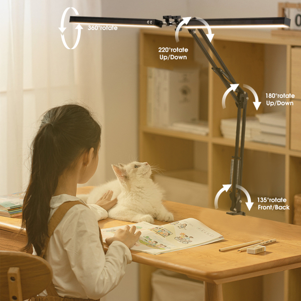 Lámpara de lectura de mesa, Lámpara de escritorio LED con pulsador, Lámpara de escritorio, Iluminación y brillo ajustables