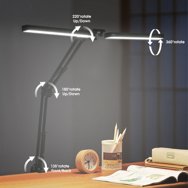Lámpara de lectura de mesa, Lámpara de escritorio LED con pulsador, Lámpara de escritorio, Iluminación y brillo ajustables