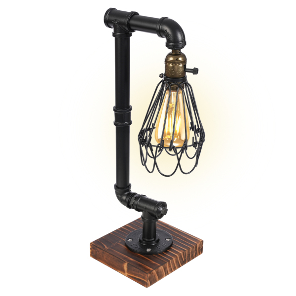 CNCEST Lámpara de escritorio de madera, vintage, metal, lámpara de mesa retro industrial