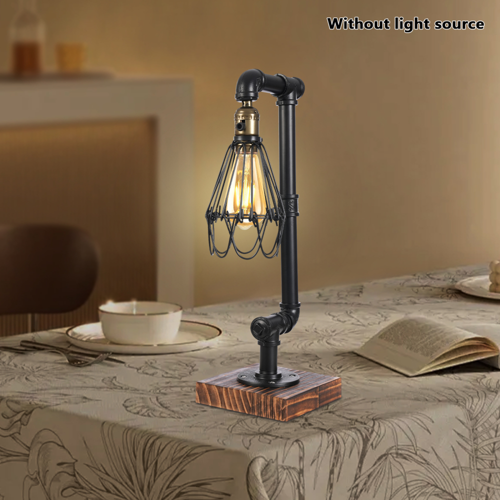 CNCEST Lámpara de escritorio de madera, vintage, metal, lámpara de mesa retro industrial