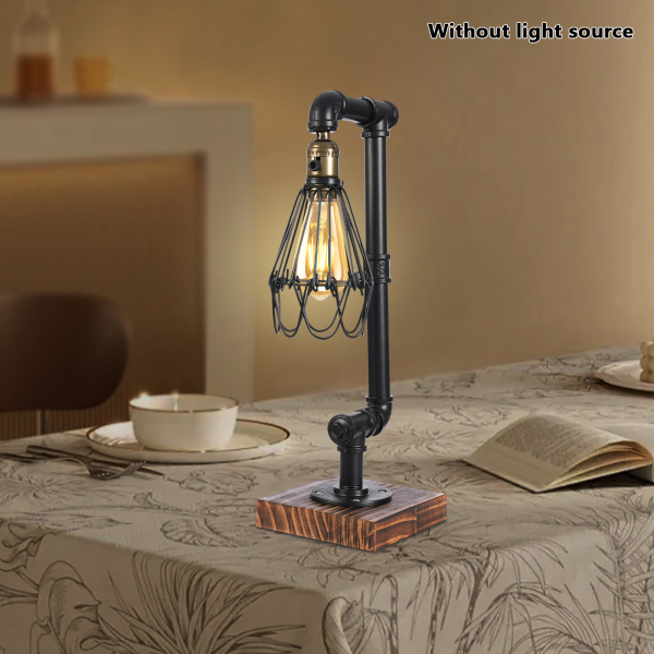 CNCEST Lámpara de escritorio de madera, vintage, metal, lámpara de mesa retro industrial